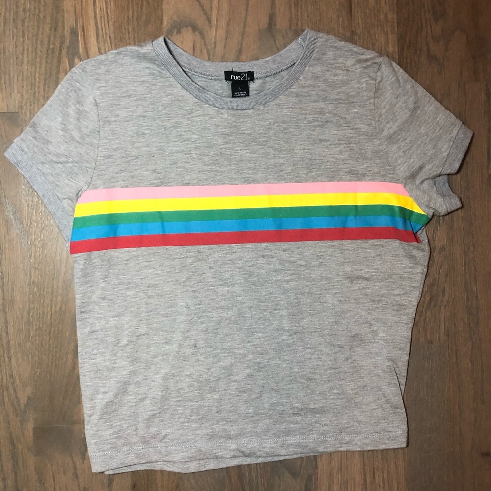 Grey Rue 21 T-Shirt With Rainbow Stripe